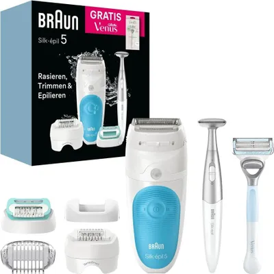 Obrázok produktu pre Braun Silk-épil 5 810 +Gillette Venus Trimmer, Modrá, Biela, 28 pinzety/pinziet, MicroGrip, Epilácia, Holiace, Box, 184 mm