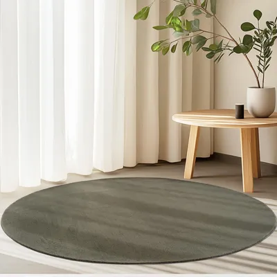 Produktbild von Homebyhome Waschbarer Kurzflor Teppich, rutschfest & weich, Modernes Einfarbig Design für Wohnzimmer, Schlafzimmer, Grösse: 120 cm Rund