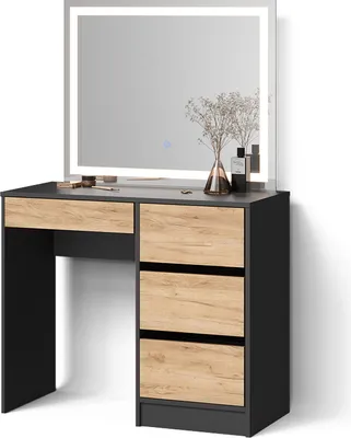 Image de Coiffeuse Livinity Imola Anthracite/chêne doré 90cm avec éclairage LED, Model 53106