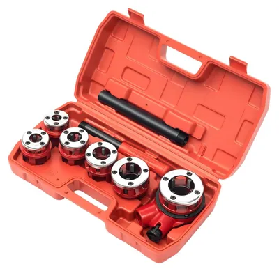 Immagine prodotto di Set di maschi filettati manuali per tubi - Chiave filettatrice manuale BSPT 62C - 6 teste filettatrici da 6 a 32 mm - Acciaio legato - Adatto per impianti idraulici e lavorazione dei metalli - Colore: rosso