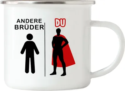 Produktbild von Andere Brüder Du Emaille Tasse Superheld Mein Held Dankeschön Geschenkidee Lustig Humor