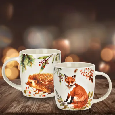 Produktbild von Herbst Tassen 36er Set Fuchs & Igel, 350 ml Kaffeetasse aus Porzellan