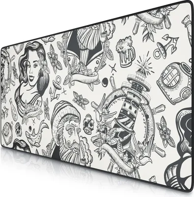 Produktbild von Titanwolf XXL Speed Gaming Mauspad Titanwolf Schwarz 900 x 400mm, XXL Mousepad, Tischunterlage Large Size, verbessert Präzision und Geschwindigkeit, Sailor Tattoo