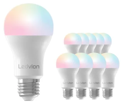 Produktbild von Ledvion 10x Smart RGB+CCT E27 LED Lampe 8W Wi-Fi Beleuchtung Dimmbar 806Lm