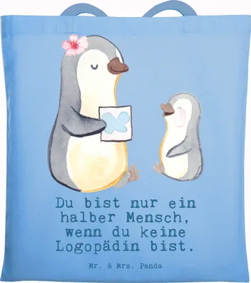 Produktbild von Mr. & Mrs. Panda Einkaufstasche Logopädin Herz - Sky Blue - Geschenk, Spruch, Lustig, Ausbildung, Schultasche, Tote Bag, Tragetasche, Tasche, Studium, Witzig, Jutebeutel