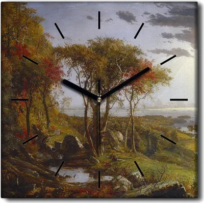 Produktbild von Coloray Uhr auf Leinwand 30x30 cm Wand Uhr Dekoration Wohnzimmer Segeltuch schwarze Hände -Flusswiese Bäume Himmel