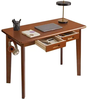 Productafbeelding van Bureau Massief Hout - Schrijfbureau - Kantoortafel met Lades - Computerbureau - Rustiek Bruin - Veiligheidswaarschuwing tot 50 kg - Schrijftafel