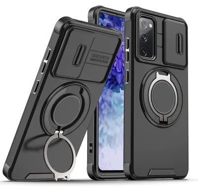 Obrázek produktu pro Dvouvrstvé pouzdro pro Samsung Galaxy S20 FE, s posuvným krytem fotoaparátu a magnetickým kroužkovým stojánkem Černý