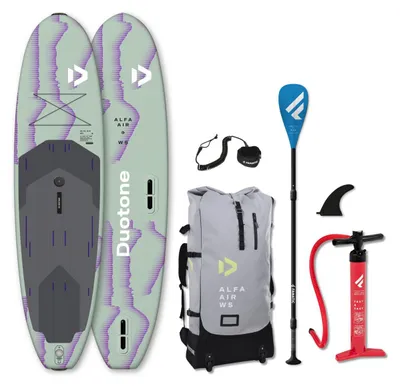 Zdjęcie produktu dla DUOTONE ALFA WS AIR 9'0 iSUP – zestaw dla początkujących do windsurfingu i SUP, 7,5 kg, deska 2 w 1