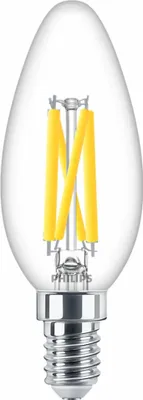A close-up studio shot of a Philips LED candle light bulb.