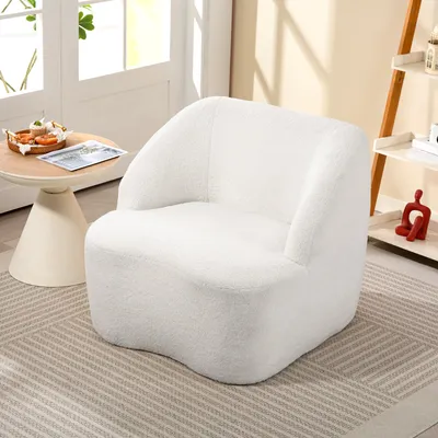 Produktbild von Polstersessel mit Fleece-Bezug, Lesesessel Wohnzimmer, moderner Sessel, Cremeweiß | 82 x 81 x 73,5 cm | Schaumstoff-Polsterung