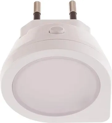 A white electrical plug adapter with an integrated LED light.