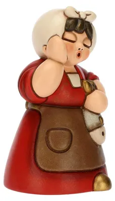 Keramikfigur Frau mit Fisch, handbemalt, 5x4,6x8,2 cm