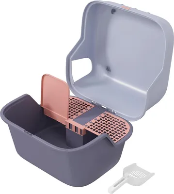 Produktbild von Fortuna Lai Katzentoilette, Katzenklo mit Deckel und Schaufel, leicht zu reinigen, verschließbar, Lila