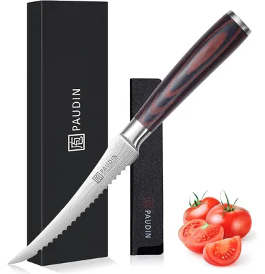 Produktbild von Tomatenmesser 13 cm, Küchenmesser für weiches Obst und Gemüse, Sägezahnklinge, Edelstahl, Holzgriff