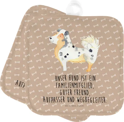 Produktbild von Mr. & Mrs. Panda Topfuntersetzer Hund Australien Shepherd - Hundeglück - Geschenk, Topflappenset, Topflappen Set, topfhalter, Familie, Sprüche, Kochlappen, Spruch