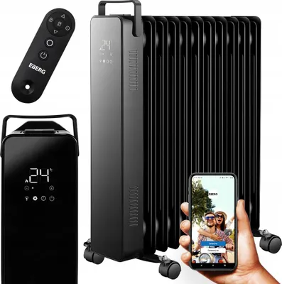 Zdjęcie produktu dla Elektryczny grzejnik olejowy 2500W szklany z termostatem ECO 11 żeber WiFi