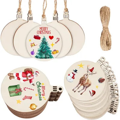 Holz-Weihnachtskugeln 7 cm, 35 Stück, mit Juteschnur, zum Bemalen
