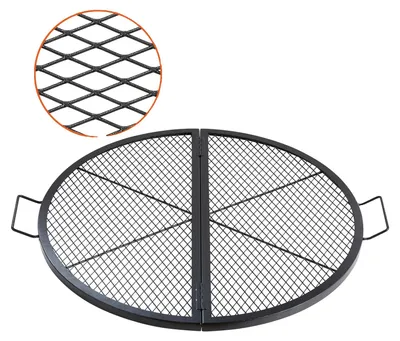 Immagine prodotto di VEVOR Φ 910 x 25 mm X-Marks griglia per fuochi d'artificio, griglia rotonda pieghevole, robusta griglia per barbecue da campo in acciaio con maniglia e supporto a X, pentole da campeggio portatili, Nero