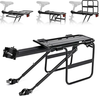 Produktbild von Fahrrad-Gepaecktraeger aus Aluminiumlegierung mit faltbaren, breiten Fluegeln, Schnellspanner fuer den Hinterrad-Fahrradtraeger
