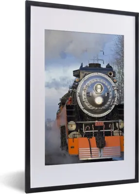 Produktbild von MuchoWow® MuchoWow® Gerahmtes Poster Frontansicht einer Dampflokomotive 40x60 cm - Poster mit zchwarzem Bilderrahmen - Poster in Rahmen