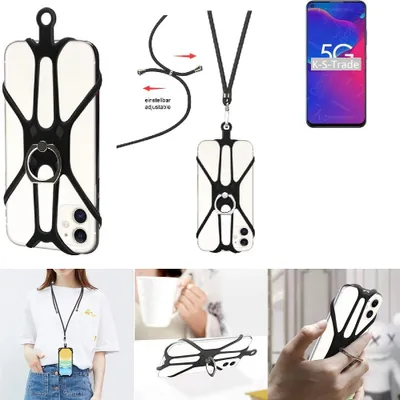 Produktbild von K-S-Trade 3in1 Handykette Handyband Handykordel Halsband Smartphone-Ring Handy-Ring kompatibel mit ZTE Axon 11 SE Fingerhalterung Handyring