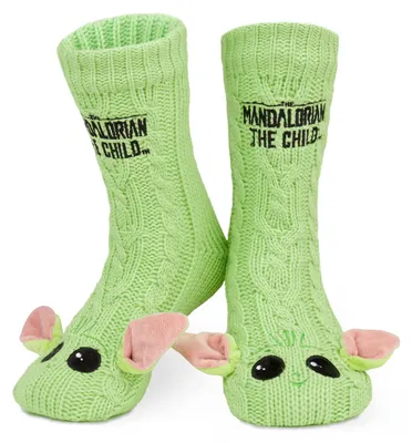Produktbild von Disney Kuschelsocken Damen Teenager mit 3D-Ohren Größe 35–41, Flauschig Rutschfest ABS Stoppersocken, Geschenke für Frauen (Grün Baby Yoda)