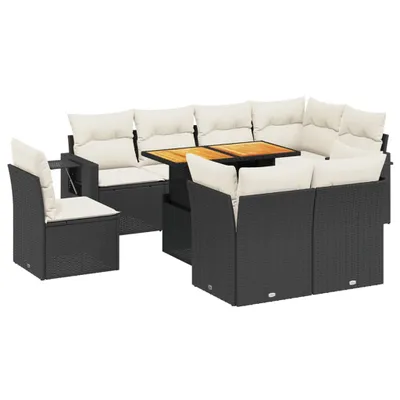 Produktbild von 9-tlg. Garten-Sofagarnitur mit Kissen Schwarz Poly Rattan