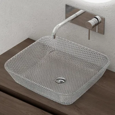 Image de doporro Lavabo à Poser Vasque en Verre Transparent Lave Mains Carré de Salle de Bains Petit Lave-Mains pour WC 40x40x11 cm Minerva03