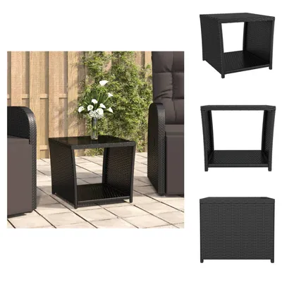 Image de vidaXL Table d'appoint avec plateau en verre noir Poly rotin & verre trempé - Tables de jardin