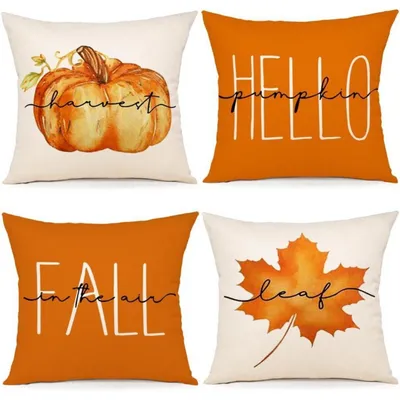 Image de Housses de coussin, collection automne, 40x40 cm, lot de 4, en mélange de lin, avec fermeture éclair