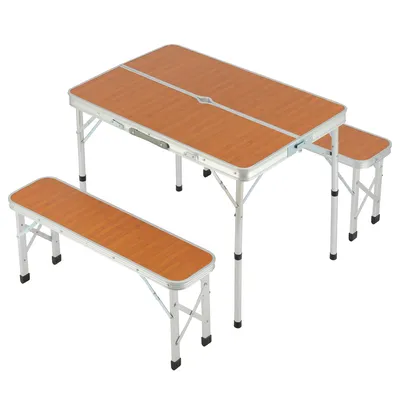 Produktbild von Klapptisch Koffertisch Campingtisch Campingmöbel Set mit 2 Bänken Sitzgruppe Gartentisch Falttisch für Camping Outdoor