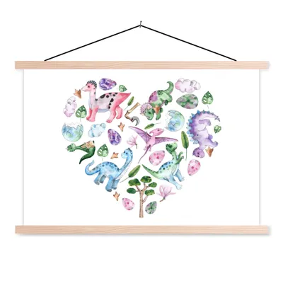 Obrázok produktu pre MuchoWow® Textilný plagát - Škôlka - vzor - dinosaurus - dievčatá - deti - ružová - deti - 60x40cm - S hnedými lamelami