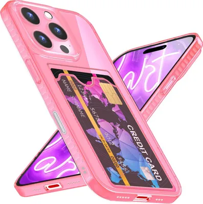 Produktbild von NALIA Neon Silikonhülle für iPhone 16 Pro – Kartenfach & Knallige Signal-Farbe – CARDPOP (Anti-Shock Handyhülle) – Marke aus Berlin – Rosa