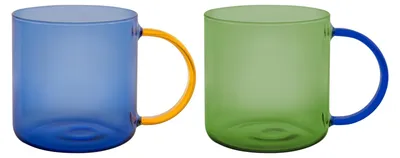 Gläser-Set 2er, Borosilikatglas, 500 ml, grün-blau