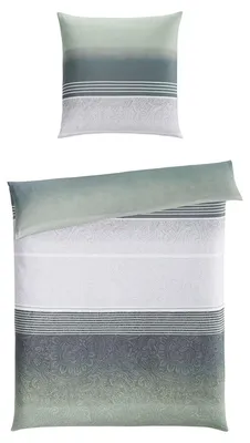 Produktbild von Satin-Bettwäsche - Grau - Grün - 135 x 200 cm - mit Reißverschluss