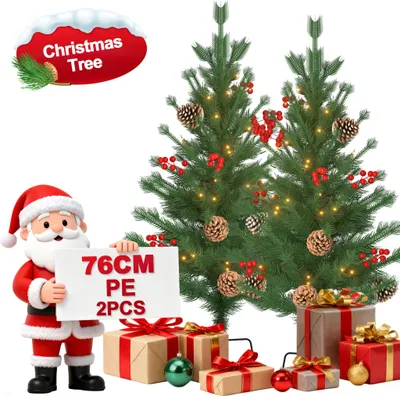 Produktbild von XINZI 2x Mini Weihnachtsbaum 76 cm PE+PVC | 30 warmweiße LED, Tannenzapfen, Erdspieß | Kompakt für Tisch, Fensterbank – Typ C