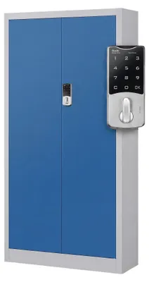 Produktbild von Aktenschrank Metallschrank mit Zahlenschloss Büroschrank Flügeltüren Stahlblech 4 Einlegeböden 185 cm x 90 cm x 40 cm grau-blau