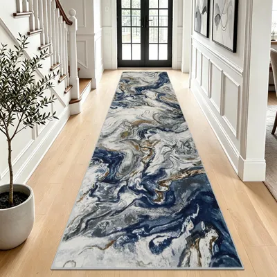 Flurläufer 80x300 cm, Blau, Antirutsch, waschbar