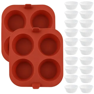 Siliconen-Muffinform, 4 Mulden, antihaftbeschichtet, rot