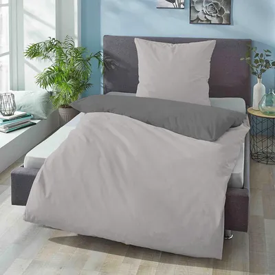 Produktbild von Biberna Renforce Wendebettwäsche 455775 200x200 cm + 2x 80x80 cm sturmgrau