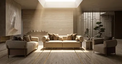 Zdjęcie produktu dla Beżowy zestaw do salonu: 3-osobowa sofa i fotel – nowoczesny, wysokiej jakości,