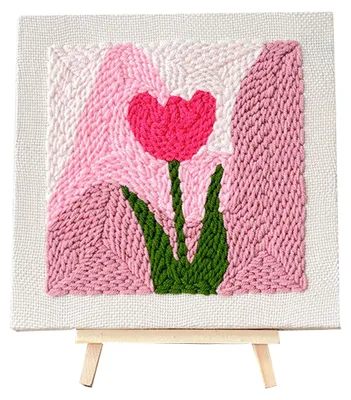 Punch-Nadel-Set für Anfänger, Blumenmuster, 20 x 20 cm, rosa Tulpe