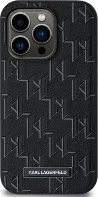 Immagine prodotto di Karl Lagerfeld, Custodia per iPhone 14 Pro Max MagSafe con monogramma e logo in metallo, nero