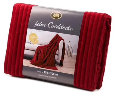 Produktbild von GÖZZE Feine Corddecke leichte flauschige Wohndecke in Cordoptik Karminrot 150 x 200 cm