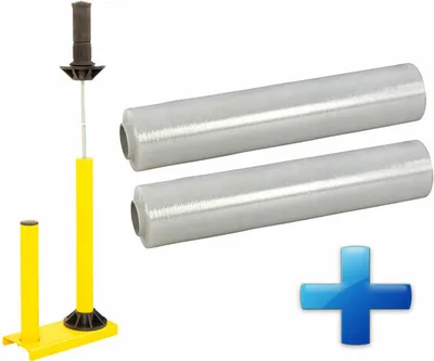 Produktbild von 1x Sparset 2 Rollen Handstretchfolie Handwickelfolie 20my 50cm mit Abroller B'STAR