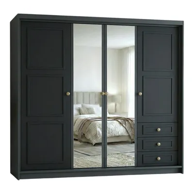 Produktbild von Geräumiger vier­türiger Kleiderschrank OSLO mit Schubladen und Metallgriffen – modernes Design Farbe: Graphit | Schwarz