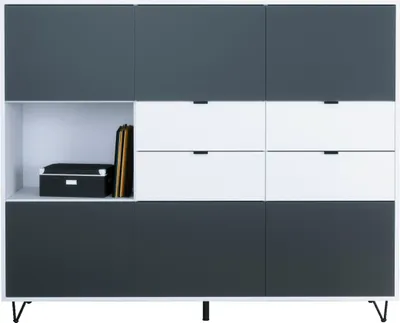 Produktbild von Vladon Highboard Marino V2, Sideboard mit 6 Türen Anthrazit matt und 4 Schubladen Weiß matt,  Germany, Korpus Weiß matt (152,5 x 125,5 x 37 cm)