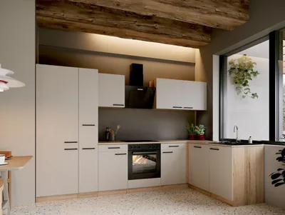 Produktbild von Respekta Küche L-Küchenzeile Merle Küchenblock 310 cm mit Fronten in – Kaschmir / Eiche Sägerau Nachbildung
