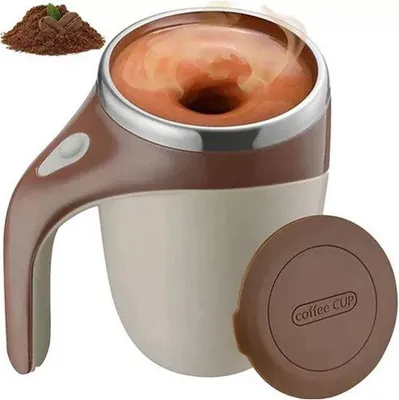 Image de Tasses à café magnétiques automatiques en acier inoxydable avec agitateur intégré, idéales pour le café, le lait et le chocolat, de couleur marron, 380 ml